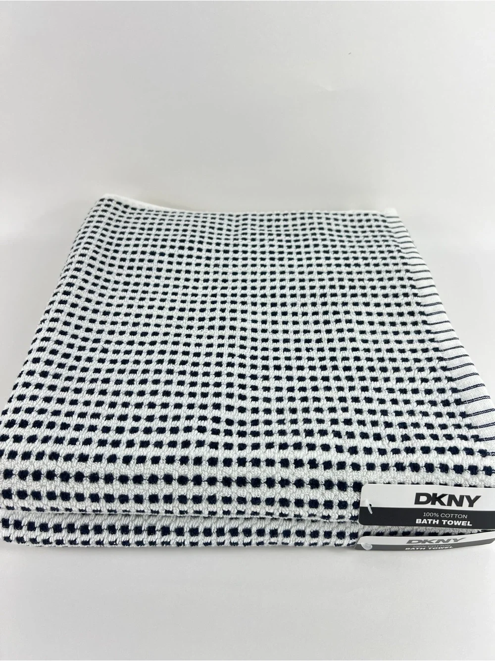 DKNY Bath Towel Set Black White Textured Dot 100% Cotton Super Soft 8 Pc NEW